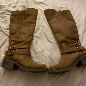 Brown Knee Length Zip Up Boots